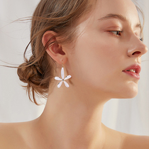 Agovski white flower earrings femininity long drop earrings 2021 new net red stud earrings fairy ear jewelry