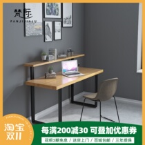 Double solid wood iron writing desk compartment desk one writing desk bedroom desktop computer desk desk 1027