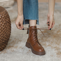 Martin Boots Woman Thick Bottom 2021 Autumn Winter New Inron Wind Retro Flat Bottom Short Boots Schoolgirl Boots ins Chains