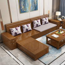 Chinese-style new solid wood combination modern minimalist winter and summer dual-use storage fabric sofa living room high box wooden furniture