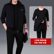 Sports suit mens spring and autumn casual large size fathers three-piece set middle-aged father sportswear mens coat