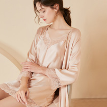 2021 New spring autumn true silk sleepwear female sensation lace mulberry silk harnesses sleeping skirts two sets of upscale sleeping robes