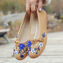 Old Beijing cloth shoes pregnant women single shoes linen beef tendon dance handmade ethnic style embroidered womens shoes cotton linen womens line