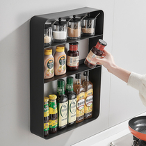 Kitchen shelf spice rack wall hanging non-perforated wall multi-layer storage shelf storage household condiment hanger