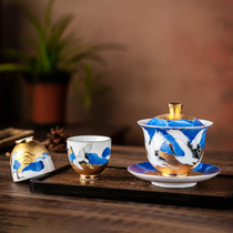 999 real gold hand-painted gilt founder provincial master Xiao Jianhui songhe teapot teapot teacup high-end tea set