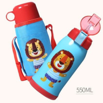  Trendy childrens thermos cup with straw Mens and womens dual-use kettle Primary school students anti-fall baby kindergarten water cup