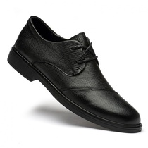 Spring mens shoes genuine leather mens business dress leather shoes mens Korean version 100 hitch black youth casual shoes