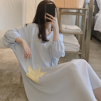 The dressing girl spring and autumn pure cotton long-sleeved Korean version of the student's sweet cute and loose size long pajama home clothes