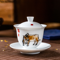 Liu Peizhu a national first-class arts and crafts artist painted a high-grade tea cup with Qi Baishi