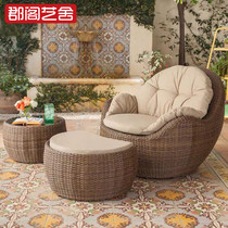 Outdoor vine sofa balcony table and chair three pieces of tea coffee and indoor and outdoor leisure garden lazy round vine chair furniture