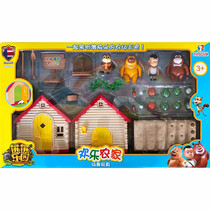 Bear inmate teddy bear big bear two bald head strong house simulation doll Q version decoration scene scene toy