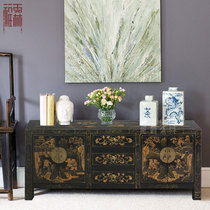 New Chinese Imitation Antique Furniture Solid Wood Living Room Dwarf Cabinet TV Cabinet Lockers Custom Sketching Decorative Cabinet