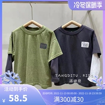 Korean childrens clothing boys fake two-piece long-sleeved T-shirt 2022 autumn new childrens foreign style all-match fried street shirt tide 2