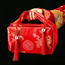 Wedding supplies Womens dowry red envelope bundle leather happy basin wrapped cloth Large double-layer embroidery red cloth wedding props