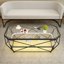 Tea table brief Nordic small household type home light extravagant modern double layer full set Silence Wind Tempered Glass Rectangle