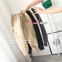 Green childrens products}Korean childrens 2020 autumn leather elevation stretch twill cotton casual pants closed pants kindergarten pants