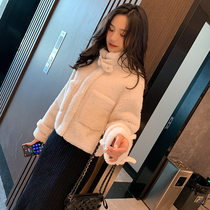 Small sub fur integrated short with high waist temperament fashion small fragrant wind grain suede cashmere wool thickened coat female winter