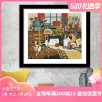 KS Cross Stitch 2020 New Living Room Large Cotton Thread Series Full Embroidered Animal Hanging Painting Cat Cat and sewing machine