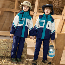 Elementary school uniforms jacket suit autumn and winter kindergarten uniforms thickened childrens sports meeting class clothes three-piece suit