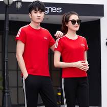 Mistress Dress Summer Clothing Short Sleeve T-shirt Sports Suit Men Summer Thin Korean version Leisure sports clothes Women in summer