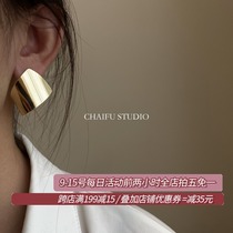 Chaifu studio R488 S925 silver needle European and American style exaggerate bright surface geometry advanced texture earrings