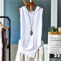 Hooded bamboo cotton vest women wear loose size literature and art solid color spring and autumn base shirt suspenders sleeveless top