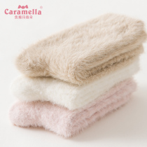 caramella spring and autumn socks womens middle tube towel socks sleep stockings coral velvet floor socks moon socks home