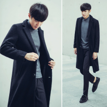 Hong Kong style 2019 autumn and winter new casual woolen coat mens Korean cotton loose long trench coat tide