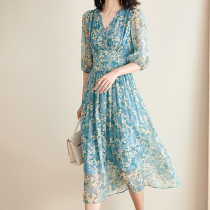 Spring - summer 2023 new lean - tempered lantern sleeve medium - long dress