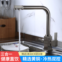 All-copper kitchen sink sink faucet Rotating sink Hot and cold household pure water direct drinking water purifier faucet