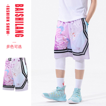 Sports shorts mens basketball pants streetball trend summer beach training womens loose knee five-point pants hip-hop pants