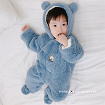 Korean baby one-piece clothes autumn winter thickened baby outside huts for winter clothing newborns warm bag feet cotton clothes