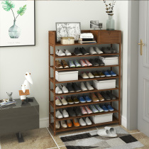 Simple shoe shelf household multi-layer economic dormitory shoe cabinet door dust storage solid wood shelf space