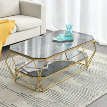  Coffee table Simple Nordic living room rectangular wrought iron net red tempered glass table Marble creative fashion light luxury