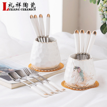 Creative fashion fruit fork set cute household ceramic stainless steel small fork spoon cake fork dessert spoon fruit fork