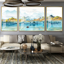 Landscape lucky living room decorative painting Crystal porcelain painting diamond-set porcelain crystal diamond mural sofa background wall hanging painting triptych