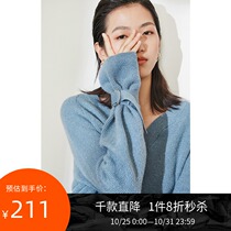 LILY2019 winter new womens temperament bright silk V collar loose bat sleeve wool sweater 119410B8727