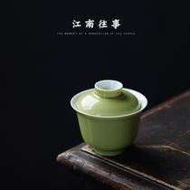 Kongfu tea small cover bowl tea set Three-only tea bowl with lid single ceramic tea white porcelain high-end two do not burn the hand