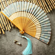 Ancient wind fan Hanfu fan summer portable folding shrink female folding fan high-grade Chinese style classical bamboo folding fan