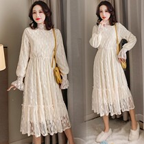 Gestational Mother Winter Clothing Fashion style Thin Lace Fairy woman hit bottom dress Long style dress with dress outside wearing spring and autumn long sleeves Pepperplexic dress