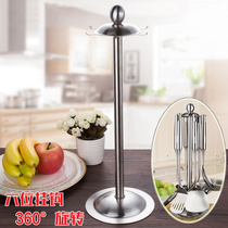Stainless Steel Pan Scoop Spoon Hook Swivel Kitchen Shelving 6 Hooks Cookware Cookware Rack Pendant