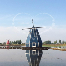 Anti-corrosion wood windmill Dutch landscape outdoor rotating decoration electric windmill flower sea pastoral factory direct sales custom
