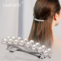 Hairpin back of the head word top clip headdress Korean semi-tied hair ponytail simple pearl hair spring clip hair card