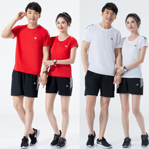 2022 Summer New Pint Speed Dry Couple Sports Suit Men And Women Loose Round Collar Running Red Clothes Customizable Logo