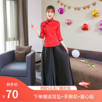 Republic of China vintage student dress Chinese Guzheng performance dress Womens Chinese style choir performance dance dress Summer