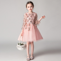  Flower girl dress Princess dress Girls puffy yarn little host Catwalk piano performance suit Childrens birthday wedding dress