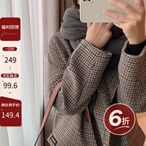 Houndbird Lattice Suit Wool Jacket Women's 2021 Fall Winter New Korean Loose Medium and Long Retro Thickened Coat