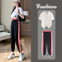 Ice Wire Sports Pants Summer Thin Windy Bench Feet Nine Minute High Waist Small Less Slipper Dress Dry
