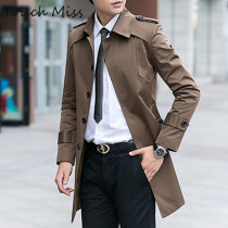 TOUCH MISS2021 spring and autumn new mens mid-length off-the-shoulder windbreaker Korean version of the trend handsome jacket men