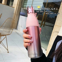 High-grade crown water cup lid thermos cup female students Korean fresh literary gradient cute stainless steel water Cup